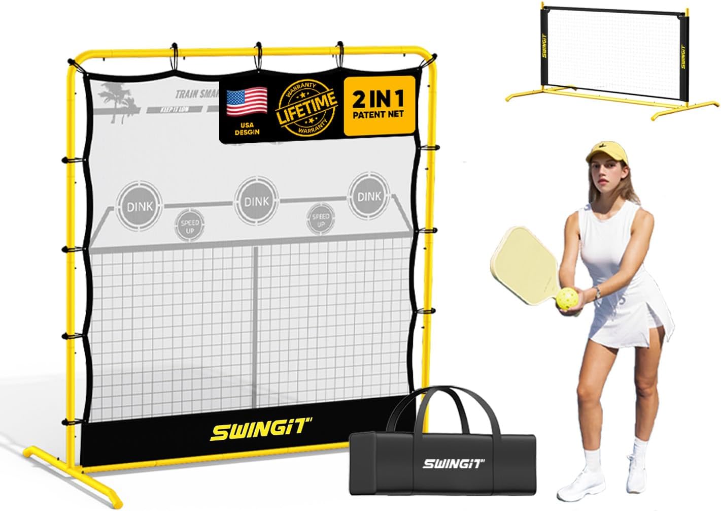 Become a master with this versatile 2-in-1 Pickleball Practice Rebounder and Mini Pickleball Net.