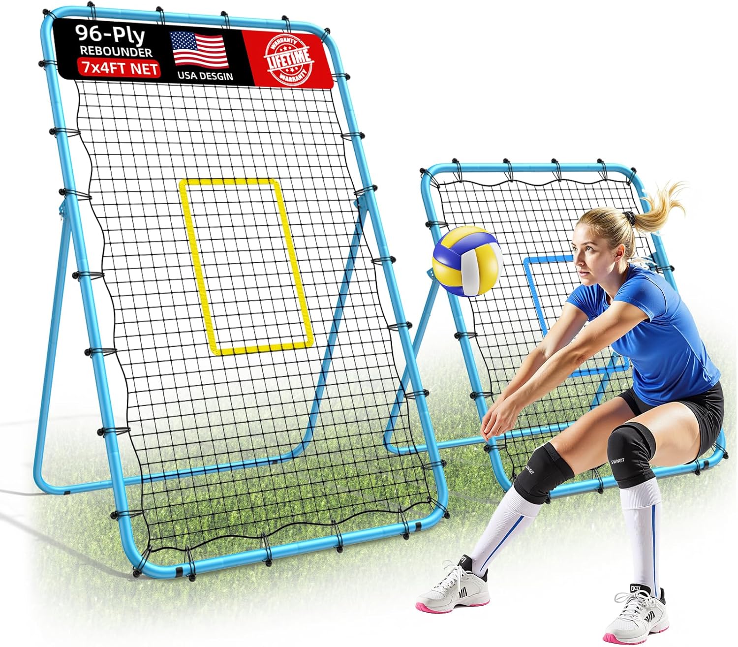 Easily transition from 7x4 ft to 4x4.5 ft with a pop-up design. Perfect for volleyball, baseball, softball, and soccer practice. Enhance skills across various sports with this adaptable volleyball rebounder net