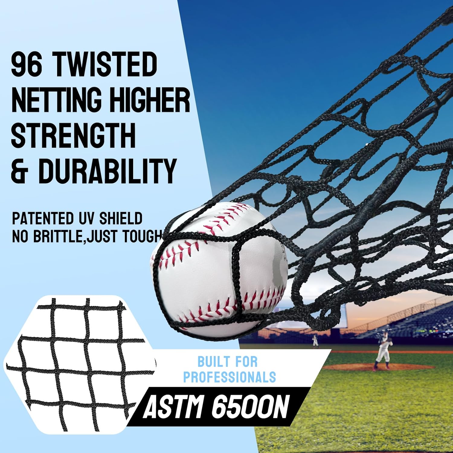 The high-quality 96 twisted netting and 900D oxford net cloth, as well as excellent double row nylon stitching, can endure ASTM 6000N impacts, enabling pitchers to practice intensively in various environments.